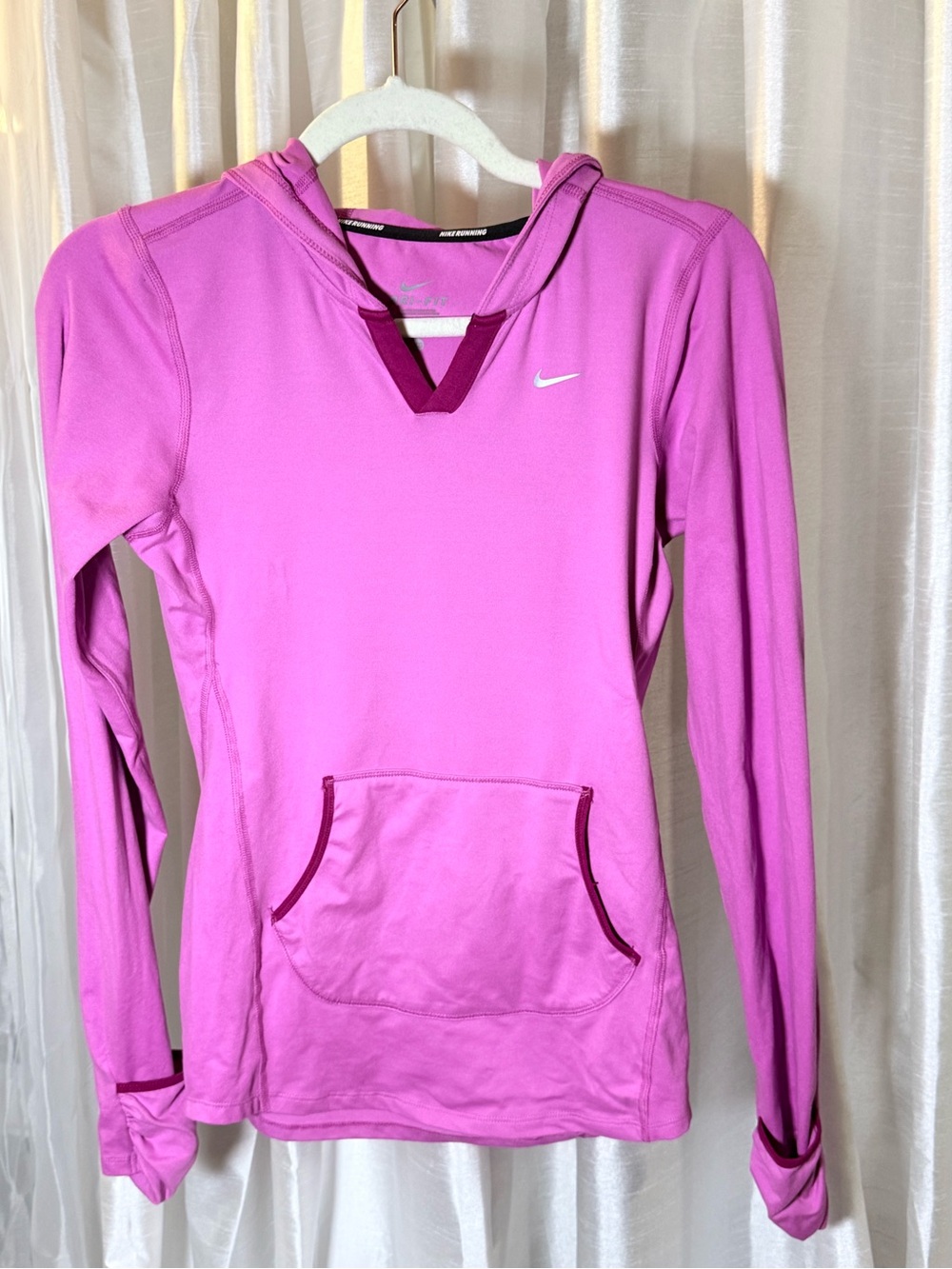 Nike Pink V-Neck Hooded Long Sleeve Pullover